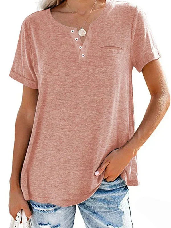 Eira™ Camiseta de Manga Corta con Bolsillo de Color Sólido de Moda