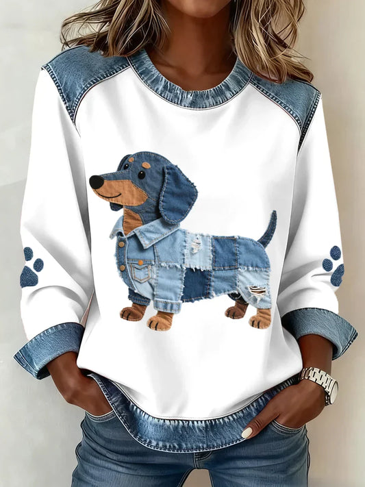 Lilah - Sudadera con Estampado de Dachshund y Patchwork