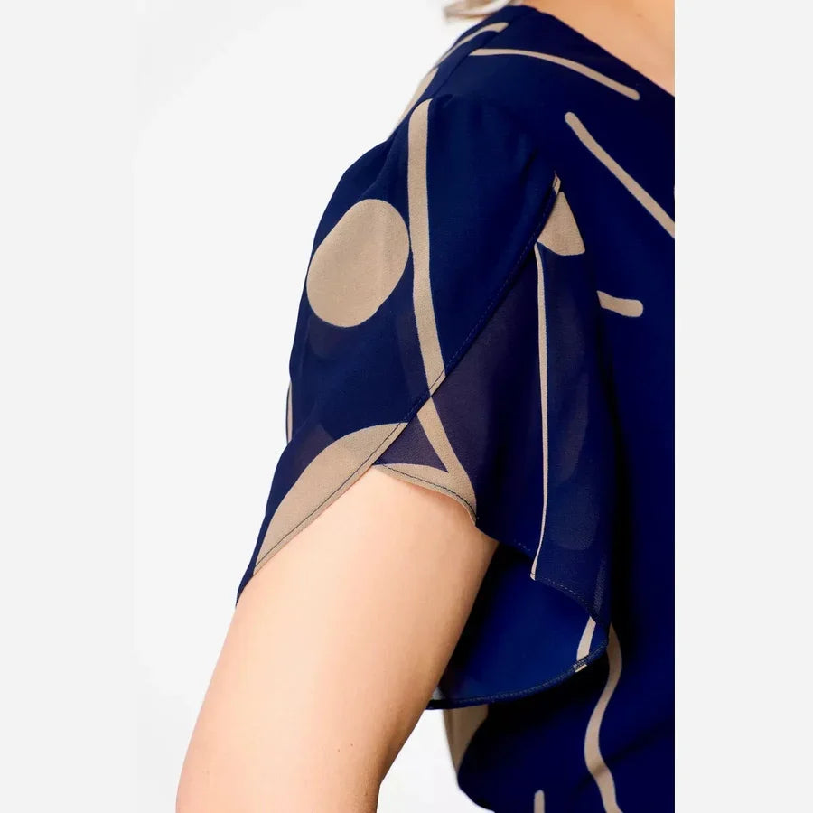 IVY | VESTIDO MIDI DE CHIFÓN CON ESTAMPADO DE LUNARES AZUL MARINO PARA MUJER