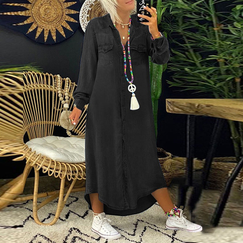 Yara™ - Vestido largo vaquero de manga larga