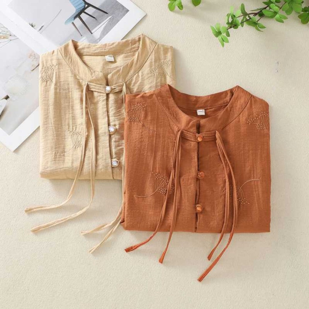 Laurienne™ | Blusa abotonada con cuello mandarín