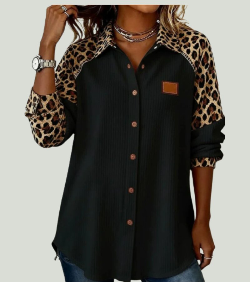 Renza | Camisa com Colarinho Reversível de Leopardo