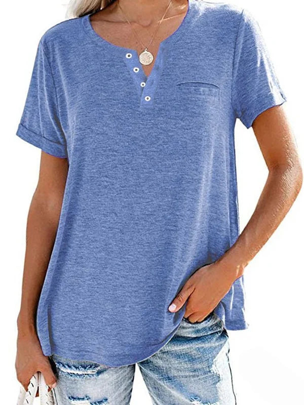 Eira™ Camiseta de Manga Corta con Bolsillo de Color Sólido de Moda