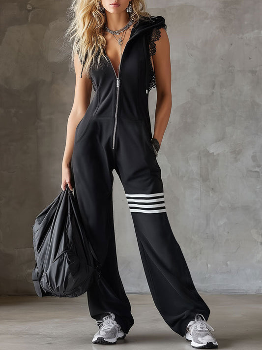 Daniela | Mono deportivo retro con capucha y rayas para Mujer