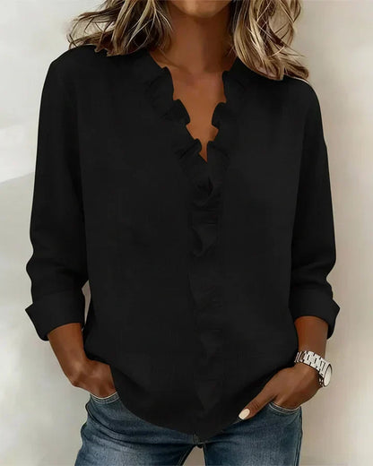 Indie · Blusa con volantes y cuello en V para Mujer