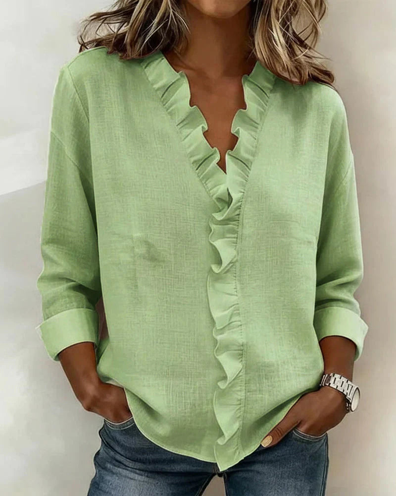 Indie · Blusa con volantes y cuello en V para Mujer