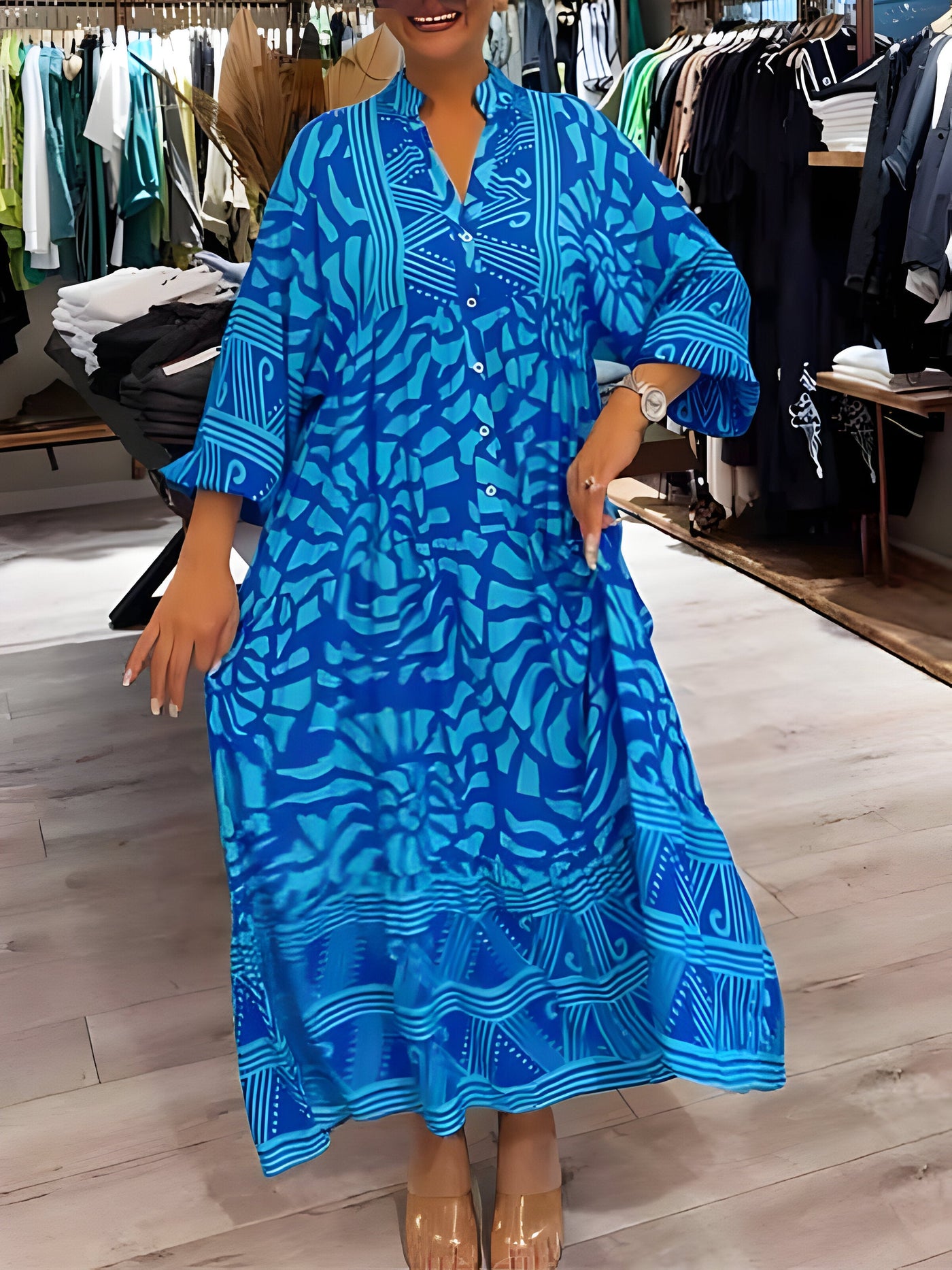 Inge™ | Vestido estampado con cuello en V