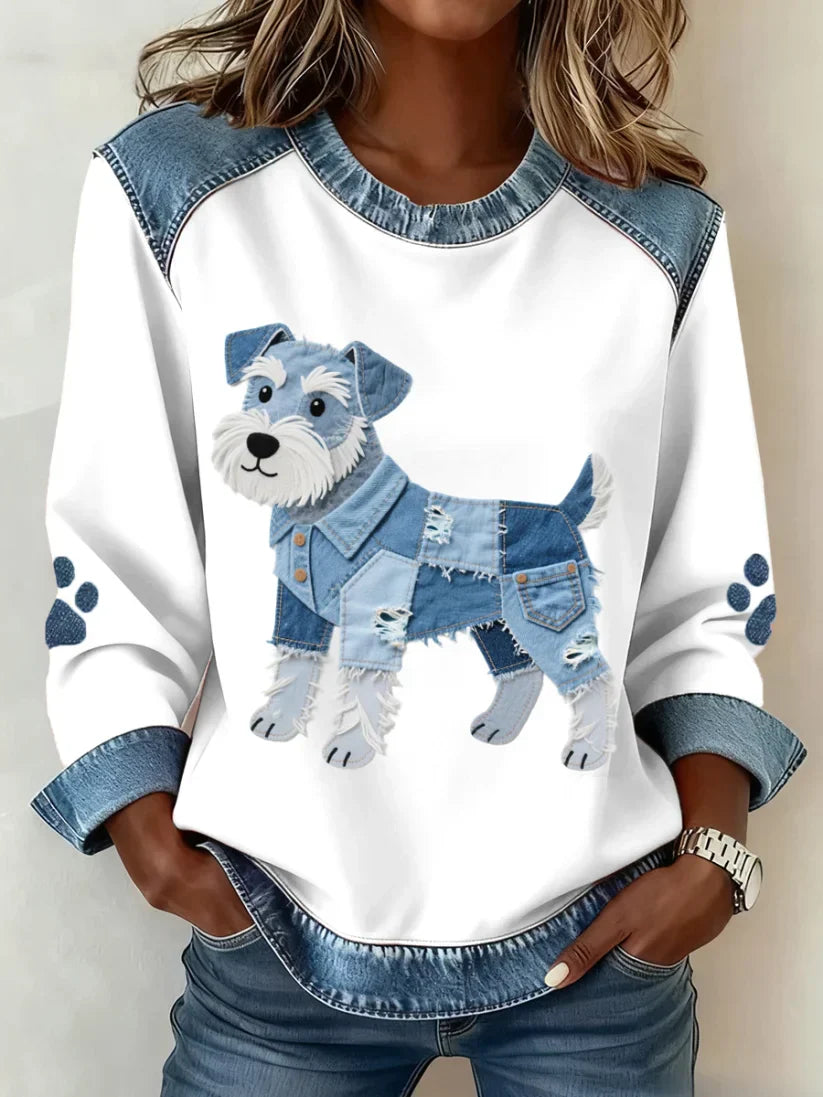 Lilah - Sudadera con Estampado de Dachshund y Patchwork