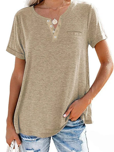 Eira™ Camiseta de Manga Corta con Bolsillo de Color Sólido de Moda