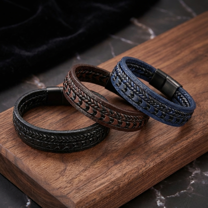Cruz - Pulsera de cuero para hombres – robusta, elegante y atemporal