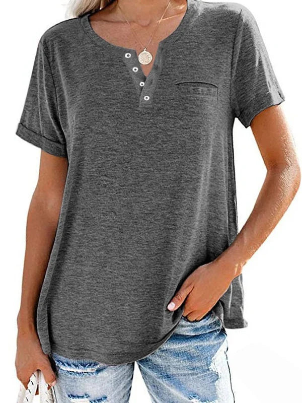 Eira™ Camiseta de Manga Corta con Bolsillo de Color Sólido de Moda