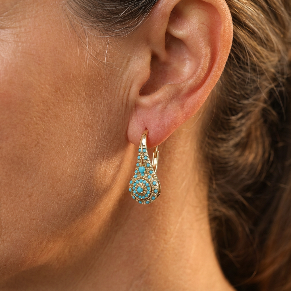 Rusai - Pendientes de Oro en Forma de Lágrima con Mosaico Turquesa para Mujer