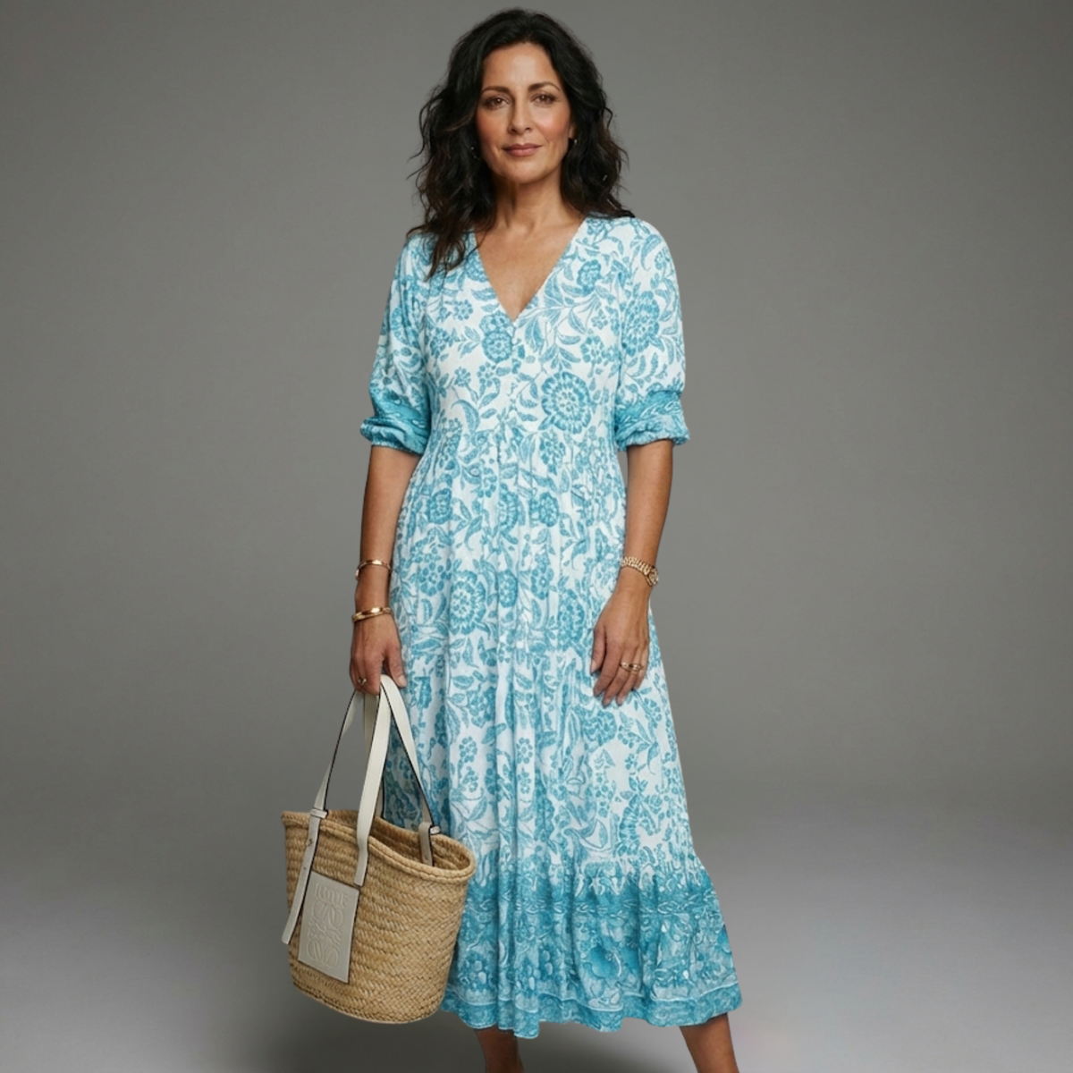 Nora - Vestido veraniego mujer estampado floral con escote V para Mujer