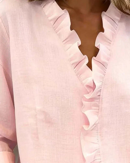 Indie · Blusa con volantes y cuello en V para Mujer