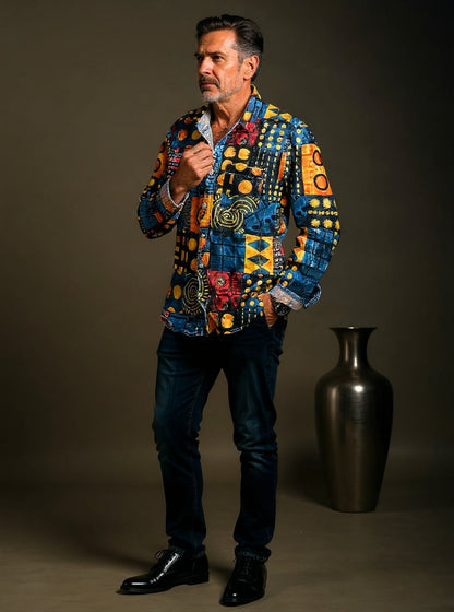 Miguel - Camisa de Manga Larga Casual de Arte Geométrico