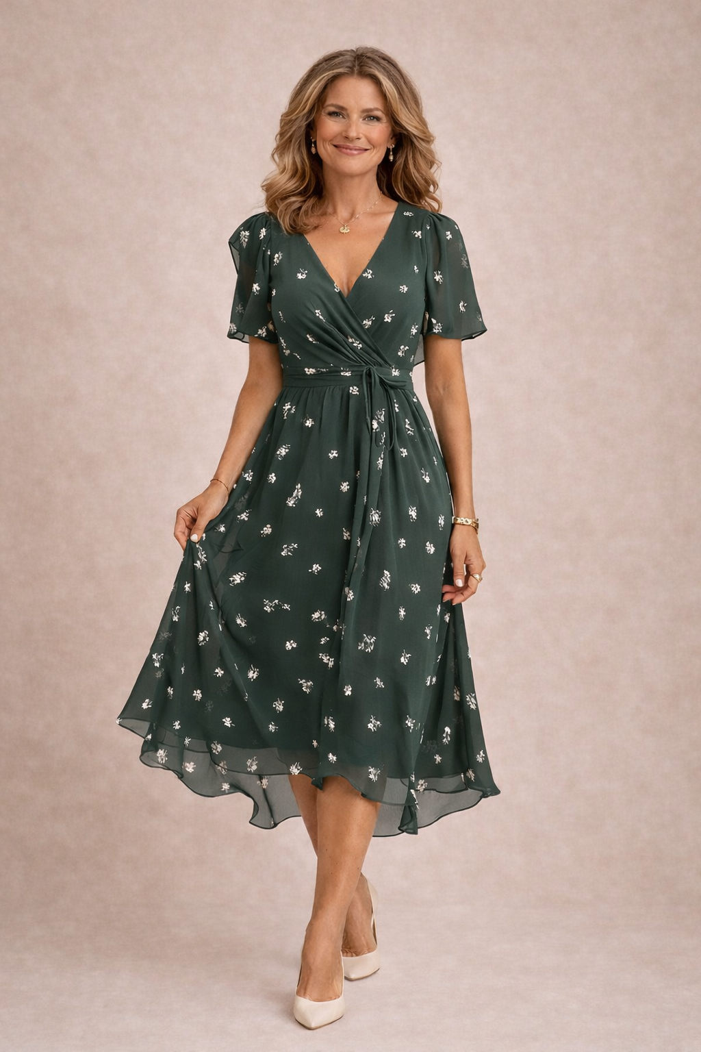 Dulce - Vestido Midi de Chifón Floral para Mujer
