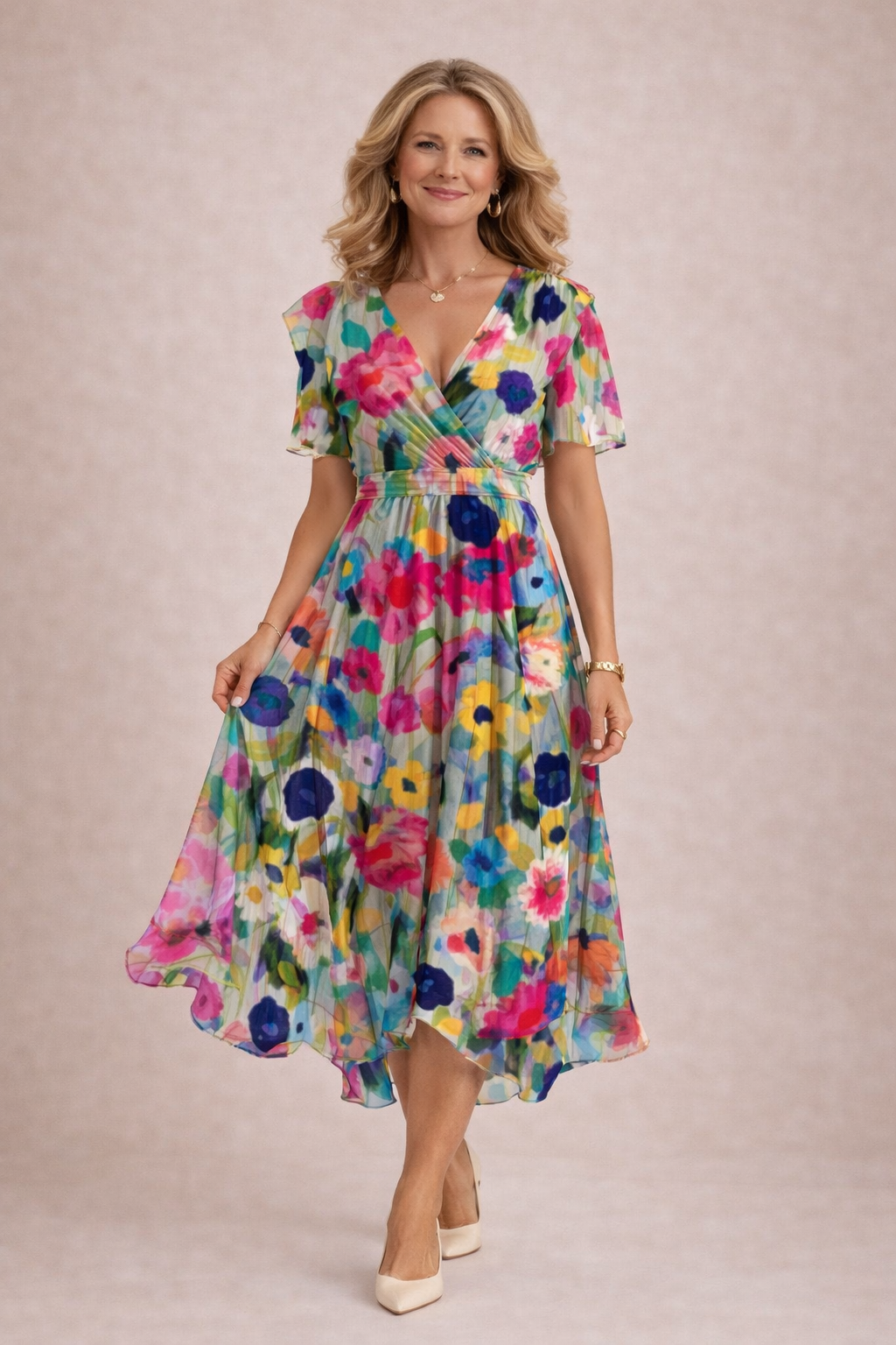 Dulce - Vestido Midi de Chifón Floral para Mujer