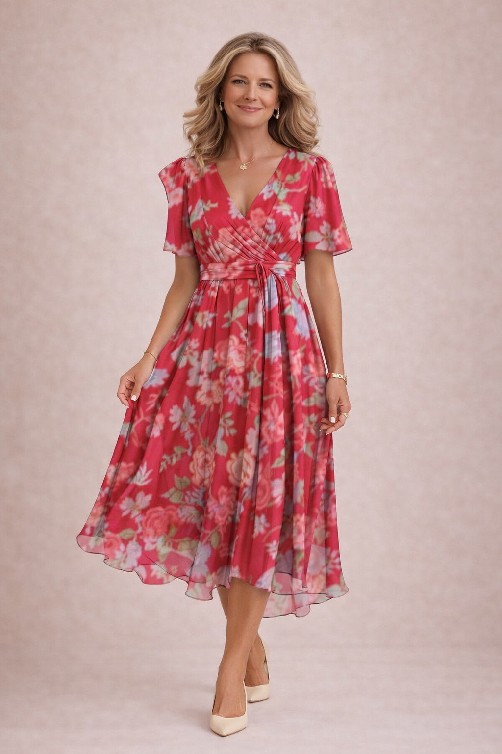 Dulce - Vestido Midi de Chifón Floral para Mujer