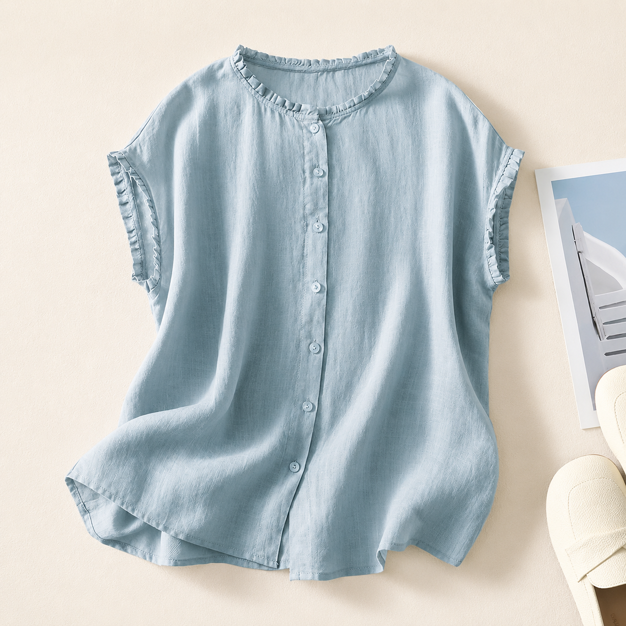 Ines - Blusa de Lino con Encaje para Mujer