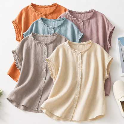 Ines - Blusa de Lino con Encaje para Mujer