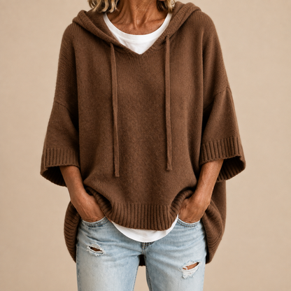 Oriana | Poncho de punto con capucha y manga tres cuartos para Mujer