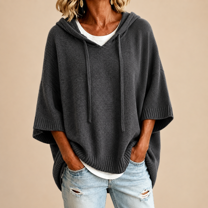 Oriana | Poncho de punto con capucha y manga tres cuartos para Mujer
