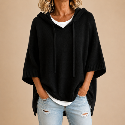 Oriana | Poncho de punto con capucha y manga tres cuartos para Mujer