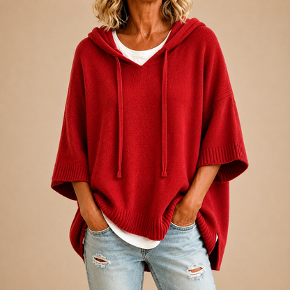 Oriana | Poncho de punto con capucha y manga tres cuartos para Mujer