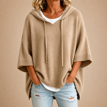 Oriana | Poncho de punto con capucha y manga tres cuartos para Mujer