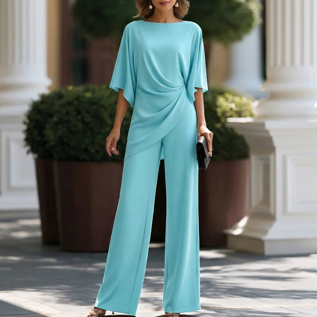 Gabriela | Conjunto de Blusa Drapeada y Pantalón Ancho para Mujer