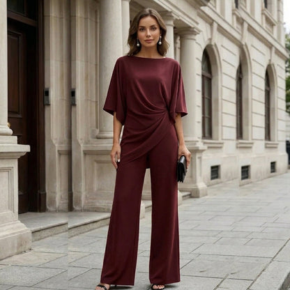 Gabriela | Conjunto de Blusa Drapeada y Pantalón Ancho para Mujer