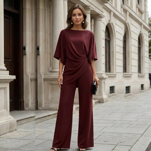 Gabriela | Conjunto de Blusa Drapeada y Pantalón Ancho para Mujer