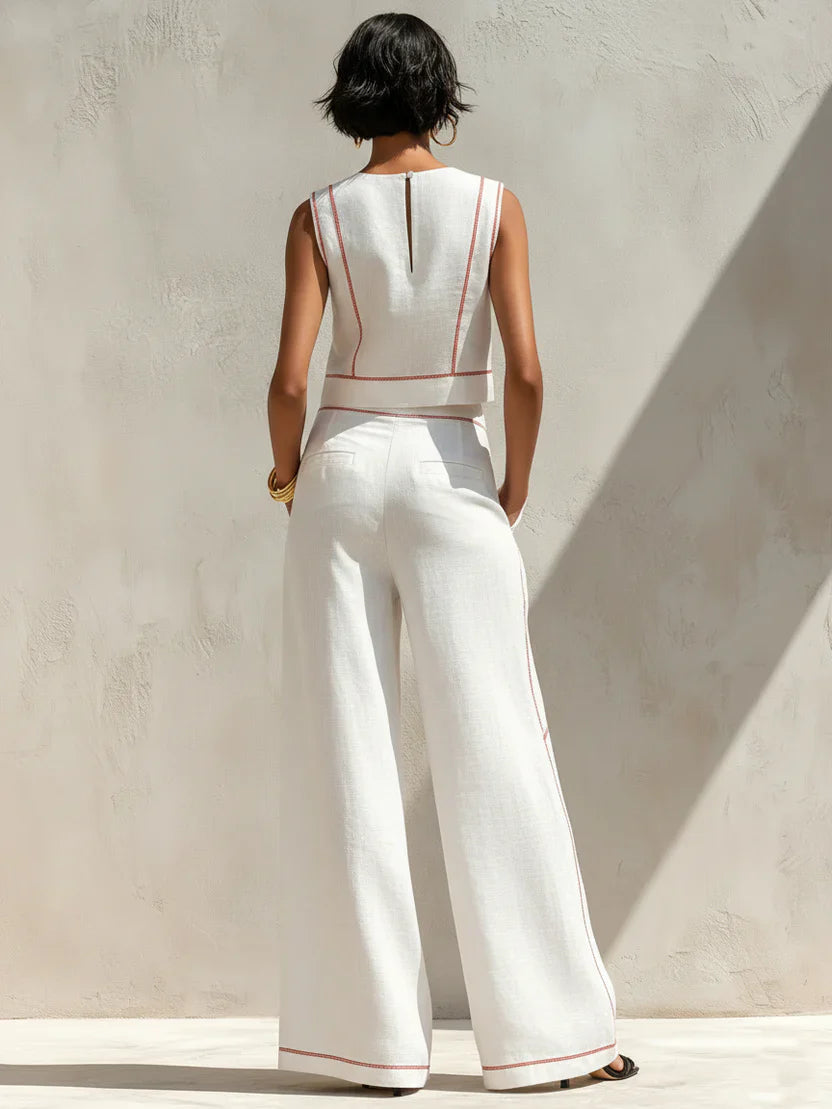 Vitto | Conjunto blanco con top sin mangas y pantalón de pierna ancha para Mujer