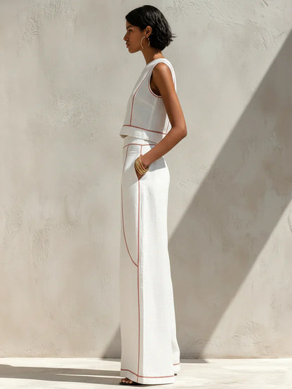 Vitto | Conjunto blanco con top sin mangas y pantalón de pierna ancha para Mujer