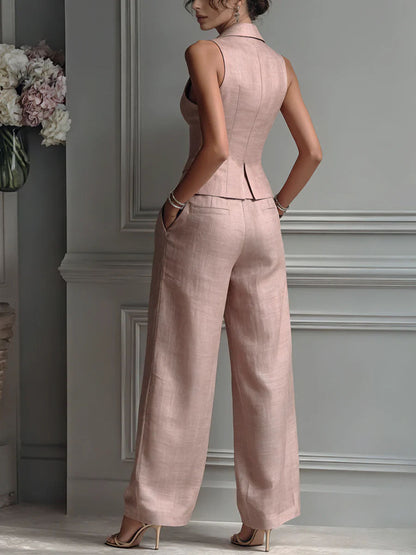 Lorie - Conjunto de dos piezas para mujer con cuello en V y botones para Mujer