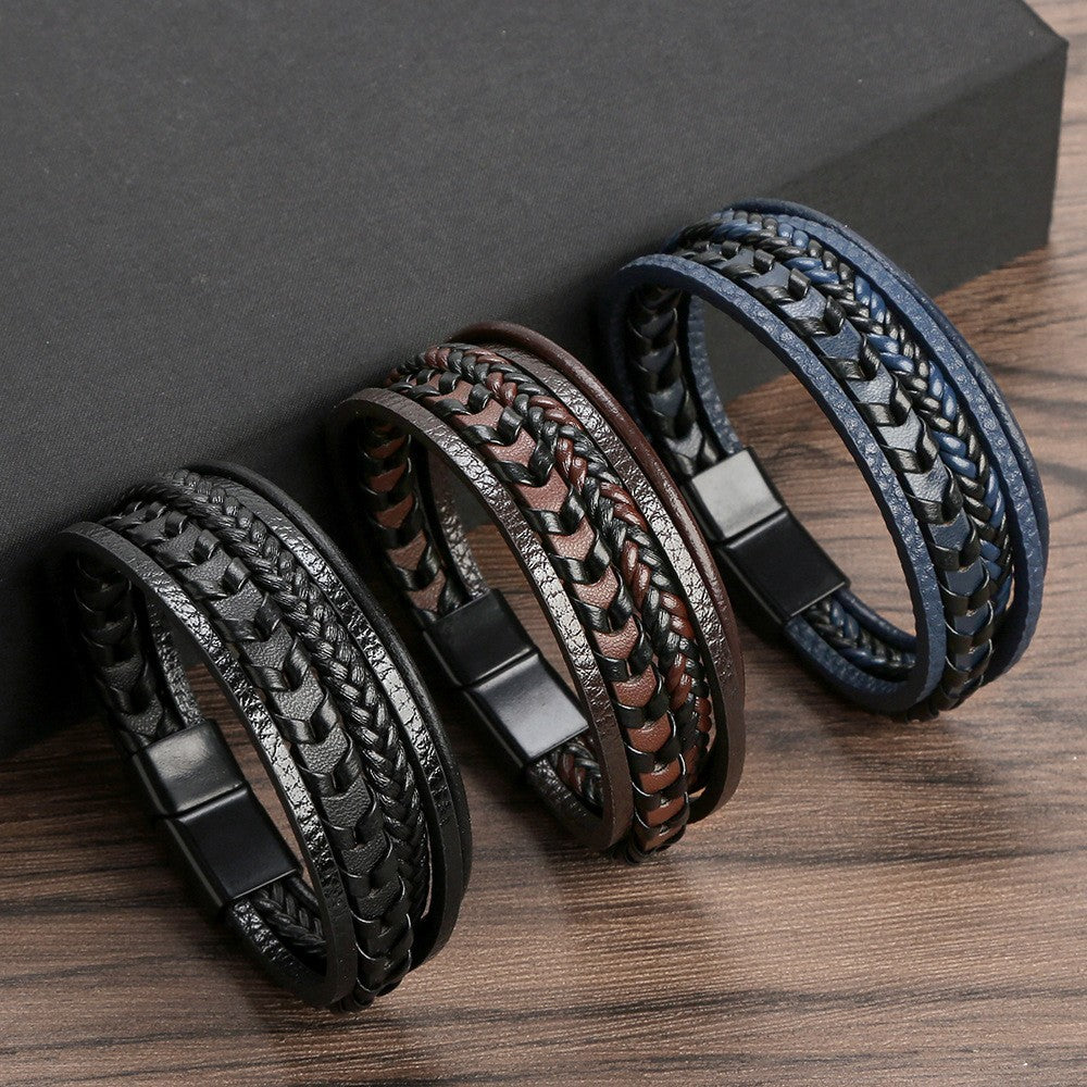 Cruz - Pulsera de cuero para hombres – robusta, elegante y atemporal