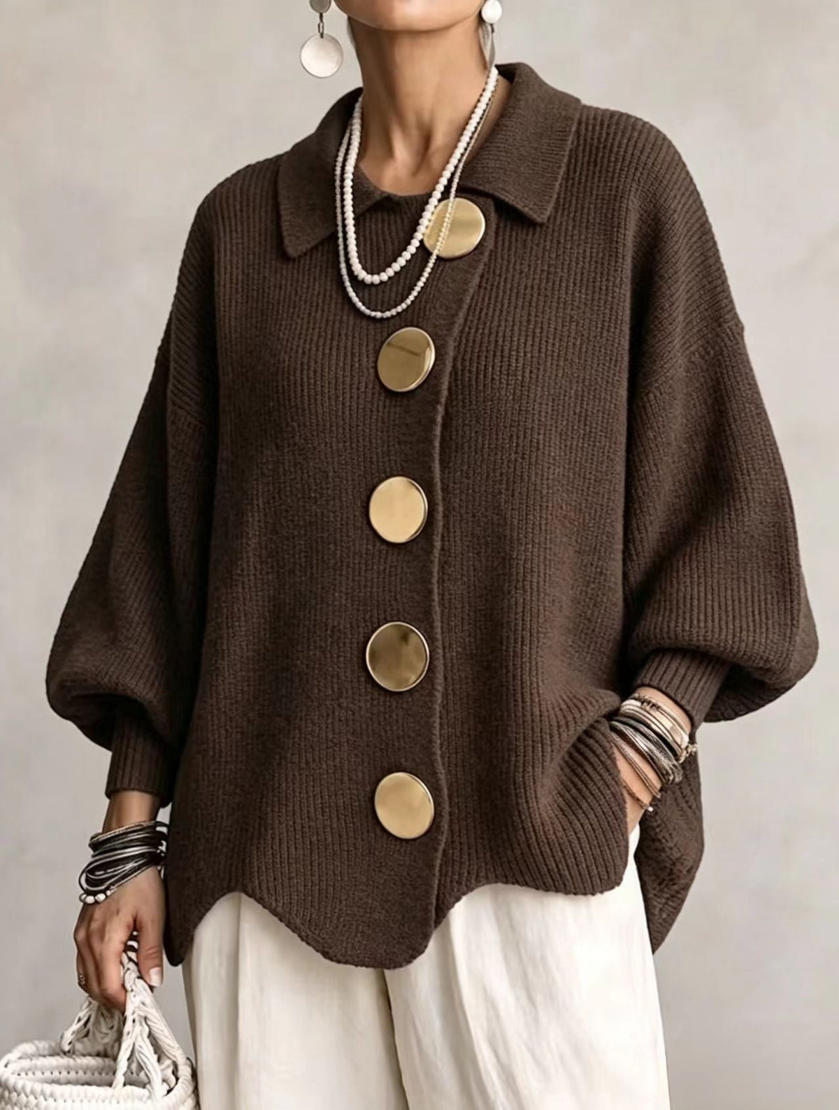 Victoire | Cárdigan oversize con grandes botones dorados para Mujer
