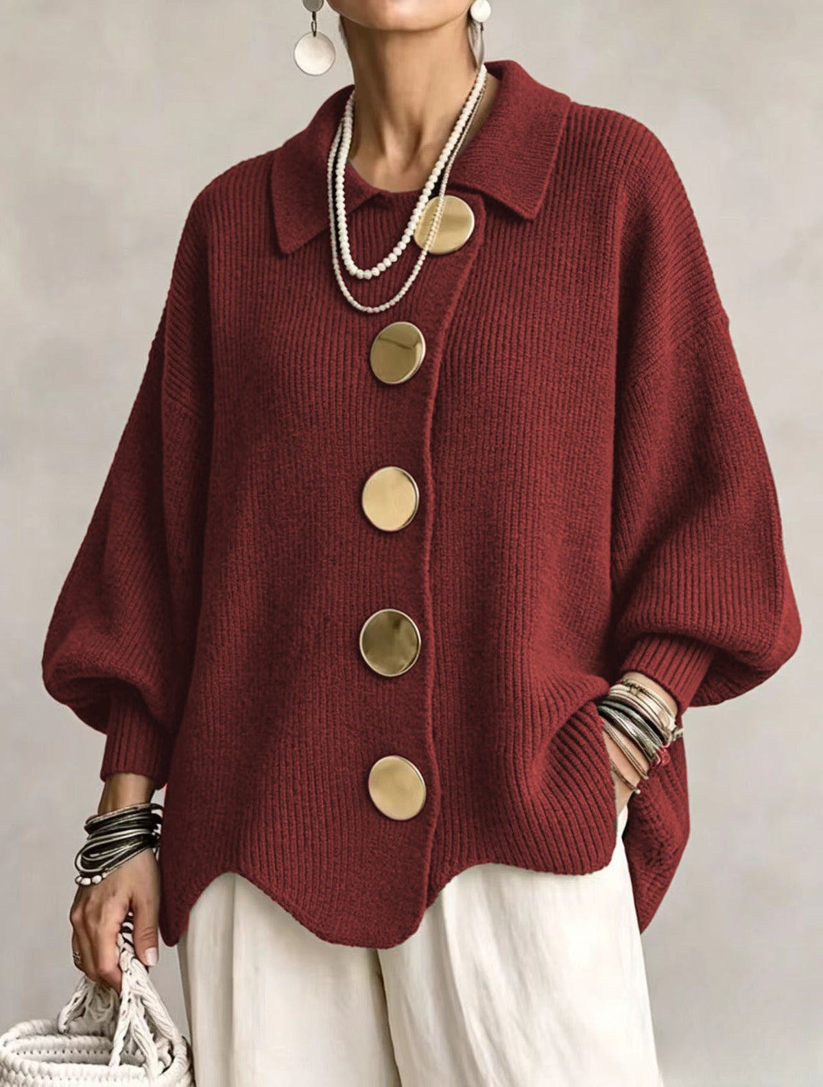 Victoire | Cárdigan oversize con grandes botones dorados para Mujer
