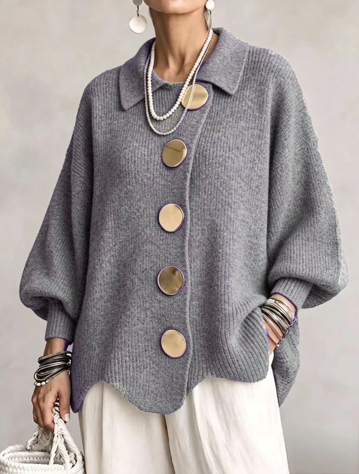 Victoire | Cárdigan oversize con grandes botones dorados para Mujer