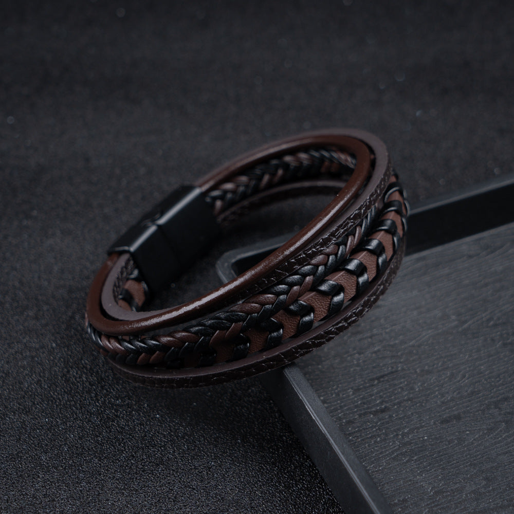 Cruz - Pulsera de cuero para hombres – robusta, elegante y atemporal