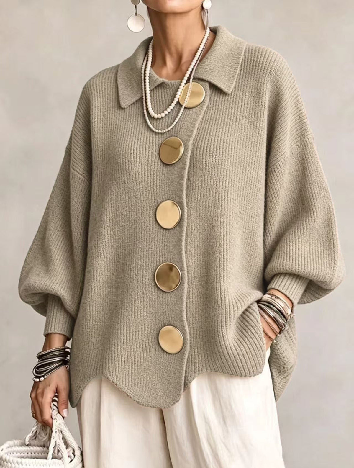 Victoire | Cárdigan oversize con grandes botones dorados para Mujer
