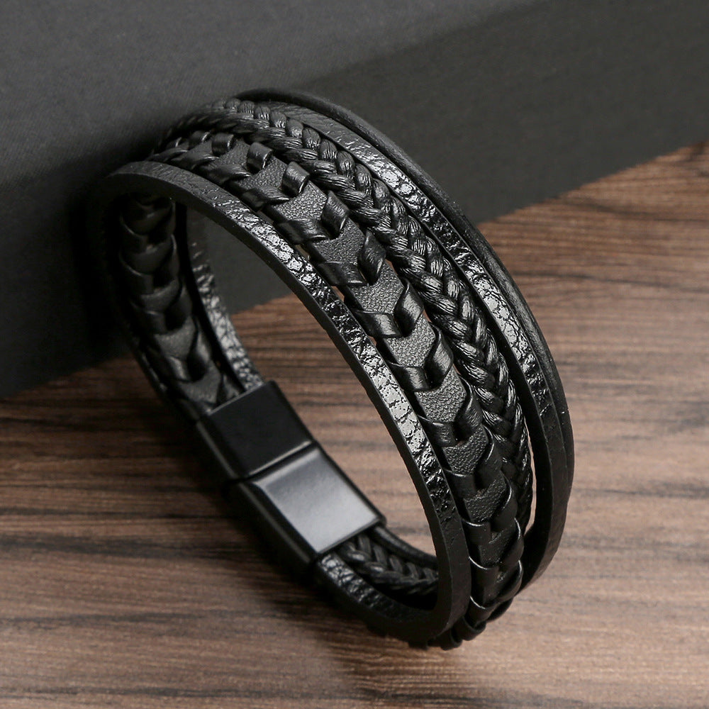 Cruz - Pulsera de cuero para hombres – robusta, elegante y atemporal
