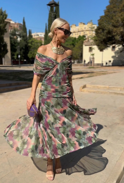 Alondra - Vestido Largo con Estampado Floral Fantasía y Escote en V para Mujer