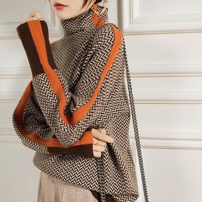 Malou™ | Suéter de cuello alto con llamativas rayas en contraste