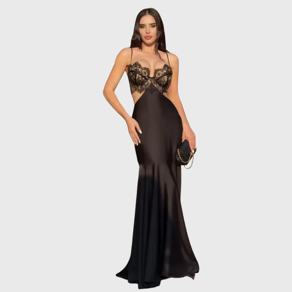 Vestido de noche de sirena con corte de encaje
