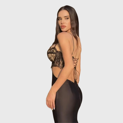 Vestido de noche de sirena con corte de encaje