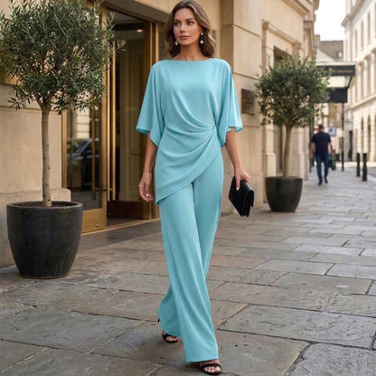 Gabriela | Conjunto de Blusa Drapeada y Pantalón Ancho para Mujer