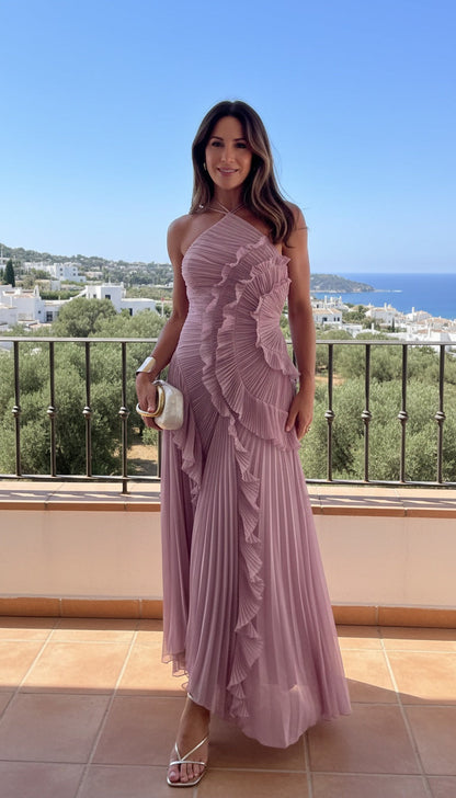 Rosé - Vestido Largo Plisado para Mujer