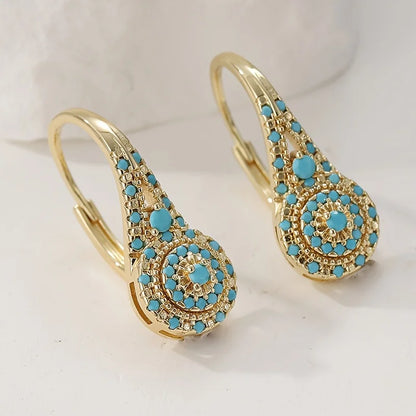 Rusai - Pendientes de Oro en Forma de Lágrima con Mosaico Turquesa para Mujer
