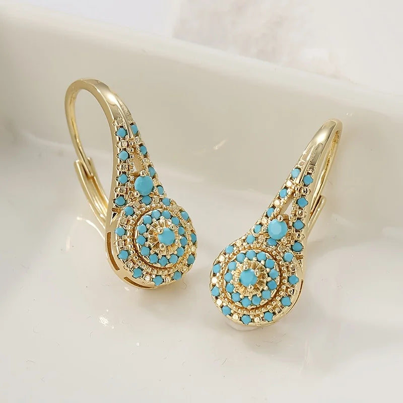 Rusai - Pendientes de Oro en Forma de Lágrima con Mosaico Turquesa para Mujer